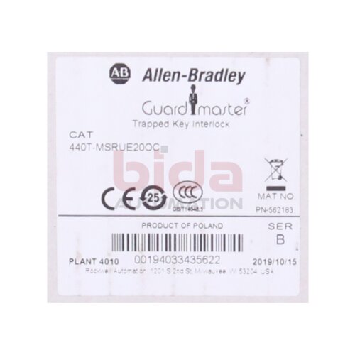 Allen-Bradley 440T-MSRUE20OC Guardmaster Eingeklemmte Schl&uuml;sselverriegelung Guardmaster Trapped Key Interlock