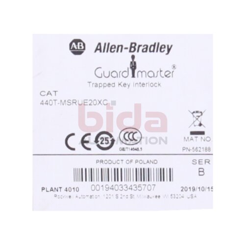 Allen-Bradley 440T-MSRUE20XC Guardmaster Eingeklemmte Schl&uuml;sselverriegelung Guardmaster Trapped Key Interlock