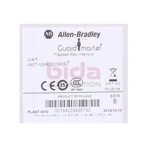 Allen-Bradley 440T-MSRUE20RC Guardmaster Eingeklemmte Schl&uuml;sselverriegelung Guardmaster Trapped Key Interlock