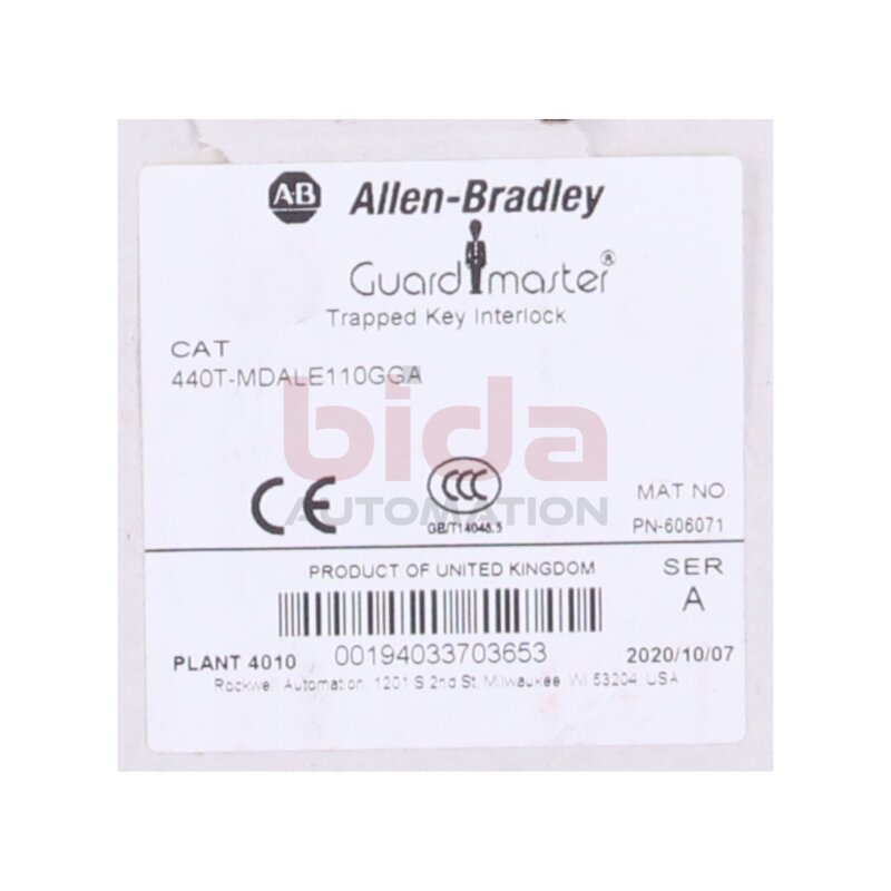 Allen-Bradley 440T-MDALE110GGA Guardmaster Eingeklemmte Schl&uuml;sselverriegelung Guardmaster Trapped Key Interlock