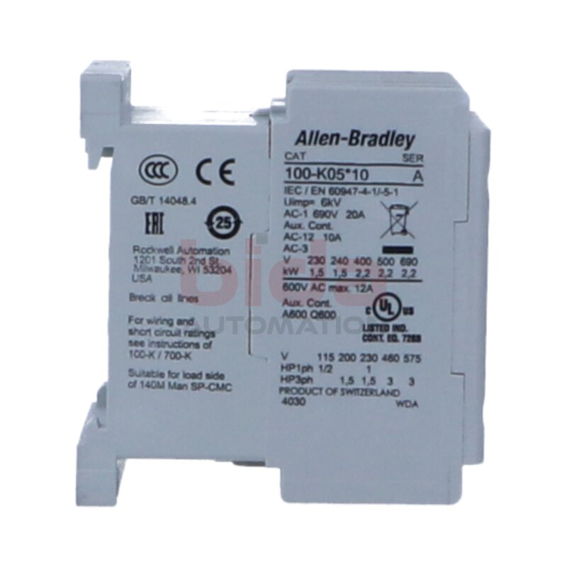 Allen-Bradley 100-K05ZA10 Leistungssch&uuml;tz / power contactor 5 A bei 600 V AC