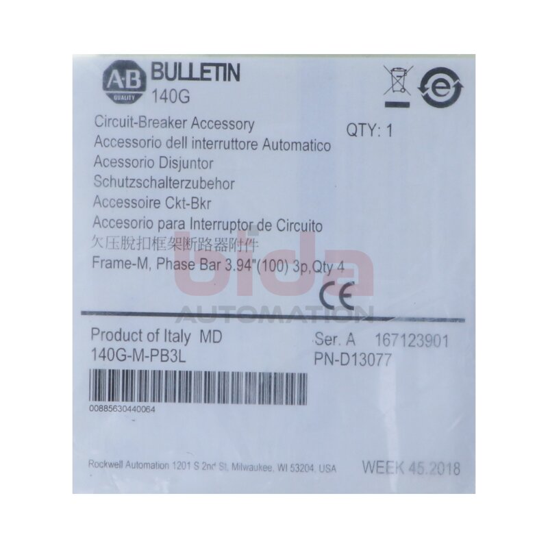 Allen-Bradley 140G-M-PB3L Schutzschalterzubeh&ouml;r Circuit-Breaker Accessory