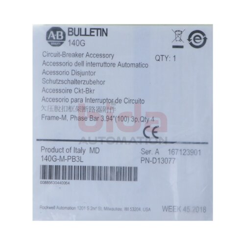 Allen-Bradley 140G-M-PB3L Schutzschalterzubeh&ouml;r Circuit-Breaker Accessory
