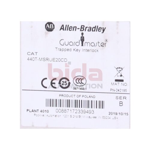 Allen-Bradley 440T-MSRUE20CD Eingeschlossene Schl&uuml;sselsperre Trapped Key Interlock
