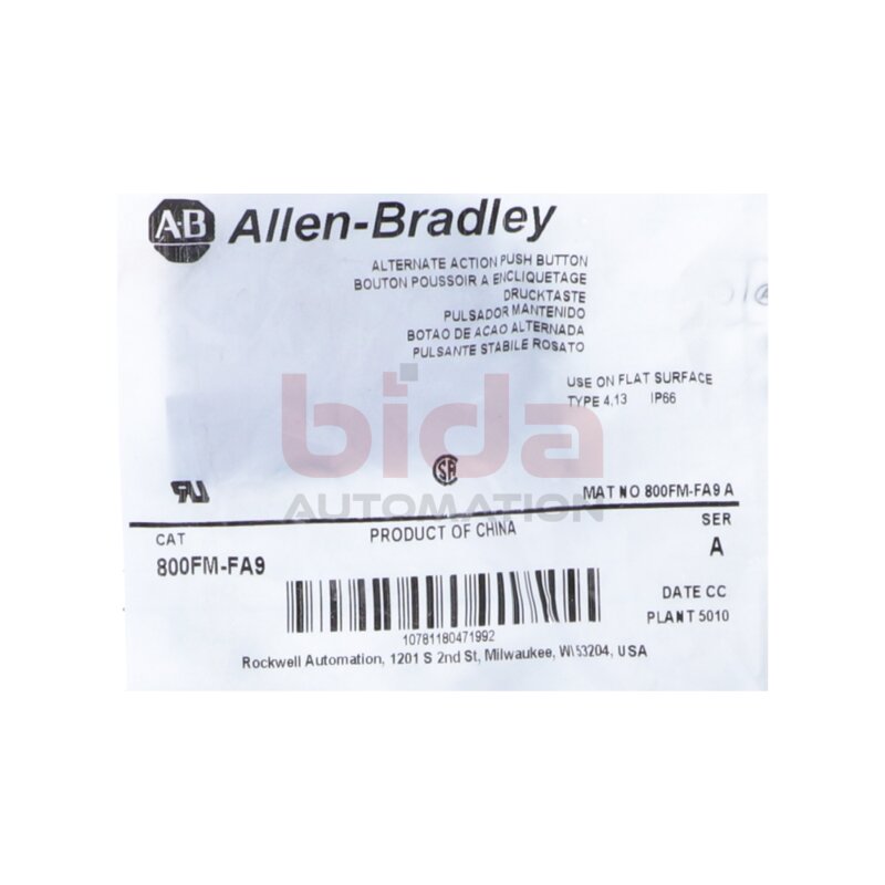 Allen-Bradley 800FM-FA9 22mm Alternate Action Operator 800F PB 22mm Alternate Action Operator