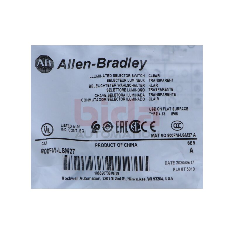 Allen-Bradley 800FM-LSM27 22-mm-Wahlschalter 800F PB 22mm Selector Switch