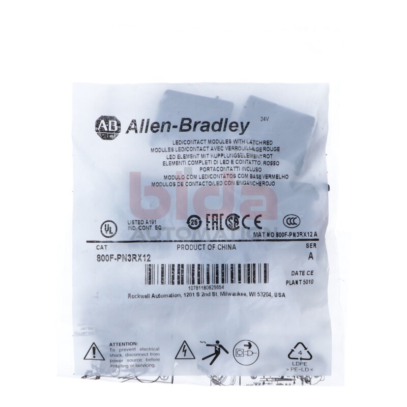 Allen-Bradley 800F-PN3RX12 22 mm R&uuml;ckseite der Platte Verbundmaterial 800F PB Back of Panel Composite 800F PB