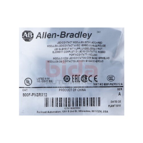 Allen-Bradley 800F-PN3RX12 22 mm R&uuml;ckseite der Platte Verbundmaterial 800F PB Back of Panel Composite 800F PB