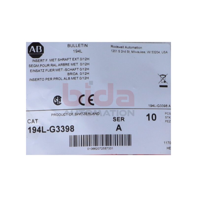 Allen-Bradley 194L-G3398 Insert for met sharft ext / Einsatz f&uuml;r Met Sharft Ext