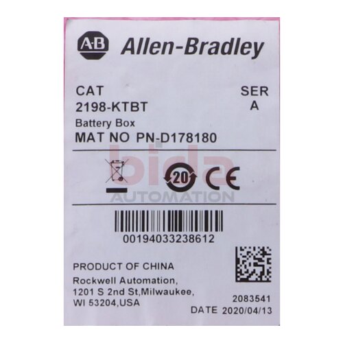 Allen-Bradley 2198-KTBT Batteriekasten Battery Box