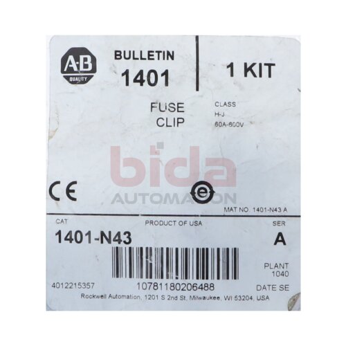 Allen-Bradley 1401-N43 Fuse Clip Kit&ldquo; / Sicherungsklemmen‑Kit