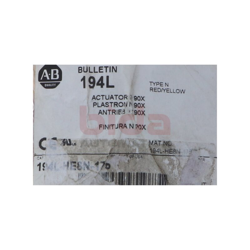 Allen-Bradley 194L-HE8N-175 Antrieb N mit Vierlochbefestigung Drive N with four-hole mounting