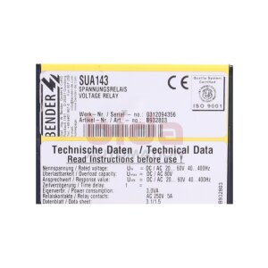 BENDER SUA 143 (B932803) Spannungsrelais Voltage relay