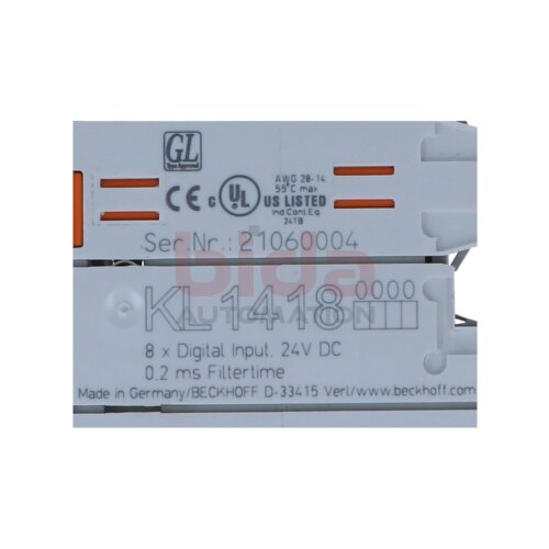 BECKHOFF KL1418 Busklemme, 8-Kanal-Digital-Eingang/ Bus terminal, 8-channel digital input 24 V DC, 0,2 ms