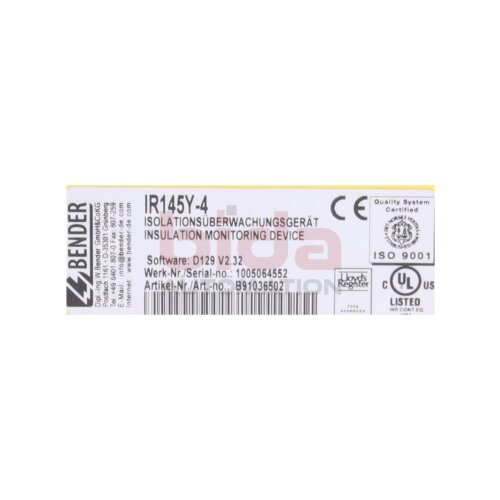 BENDER IR145Y-4 Isolations&uuml;berwachungsger&auml;t / Insulation Monitoring Device 230V AC / 50...400Hz