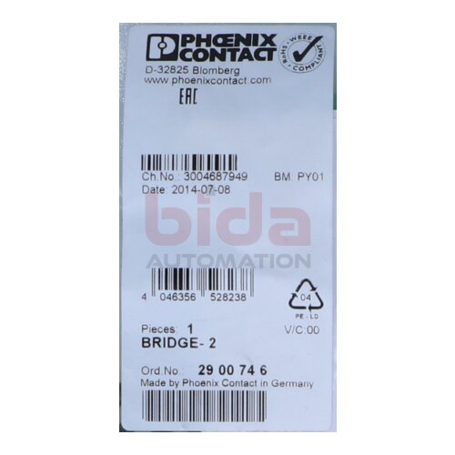Phoenix Contact BRIDGE-2   (2900746) Schleifen‑Br&uuml;cke / 3‑phasige Br&uuml;cke / Loop bridge / 3-phase bridge