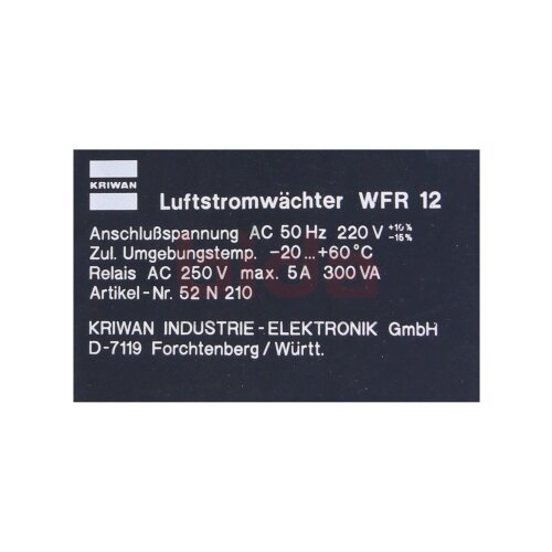KRIWAN WFR12 / WFR 12 (52 N 210) Luftstromw&auml;chter Airflow monitor