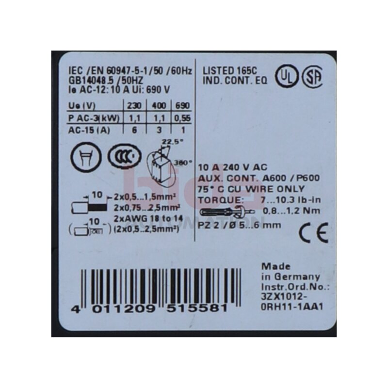 Siemens 3RH1244-1BB40 /  3RH1 244-1BB40 Hilfssch&uuml;tz / auxiliary contactor 24V