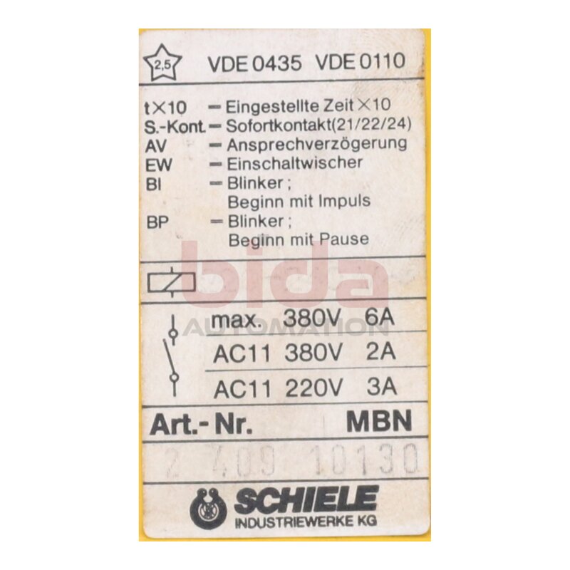 Schiele 2.409.101.30 Zeitrelais Time Relay 380V 6A