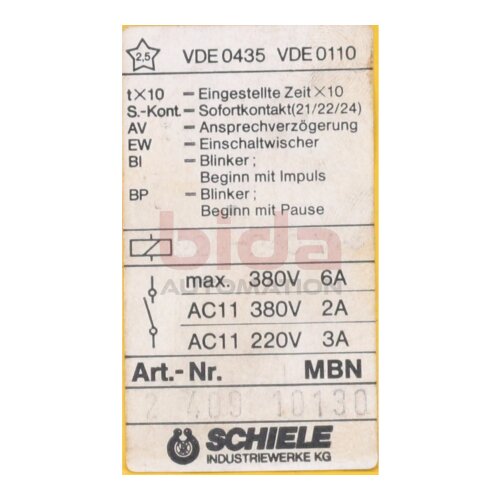 Schiele 2.409.101.30 Zeitrelais Time Relay 380V 6A