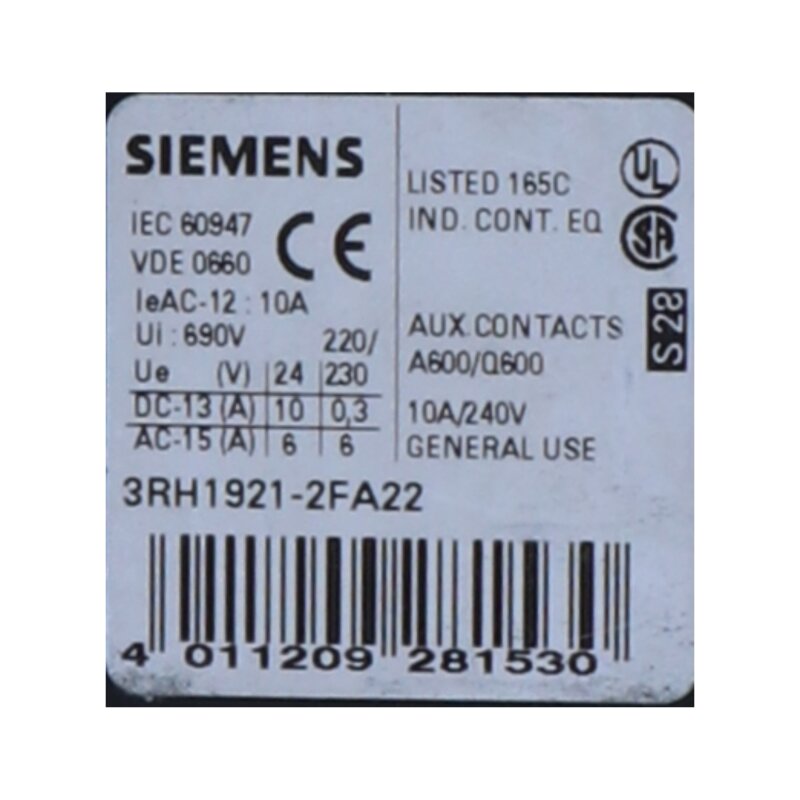 Siemens 3RH1921-2FA22 / 3RH1 921-2FA22 Hilfsschalterblock / auxiliary switch block