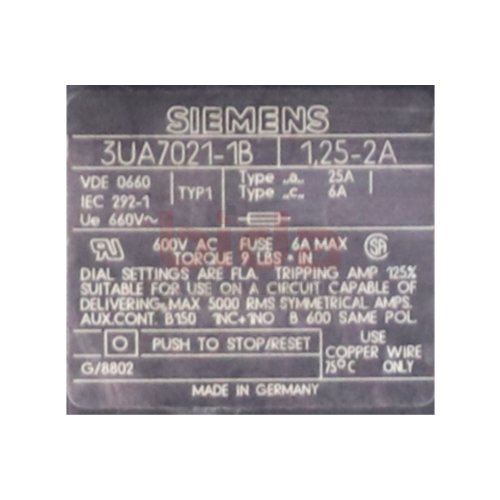 Siemens 3UA7021-1B &Uuml;berlastrelais Overload Relay 1,25-2A