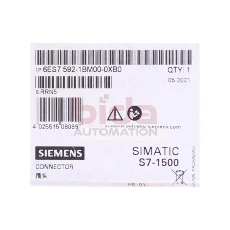Siemens 6ES7592-1BM00-0XB0 / 6ES7 592-1BM00-0XB0 SIMATIC S7-1500, Frontstecker in Push-In Technik /   front connector with push-in technology
