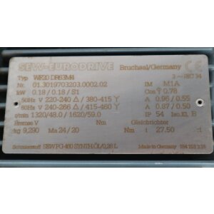 SEW Eurodrive WF20 DR63M4 0,18kW Getriebemotor Motor...