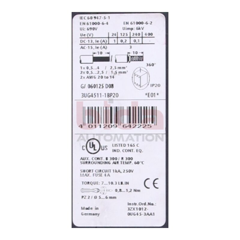 Siemens 3UG4511-1BP20 / 3UG4 511-1BP20 &Uuml;berwachungsrelais / monitoring relay 320...500 V