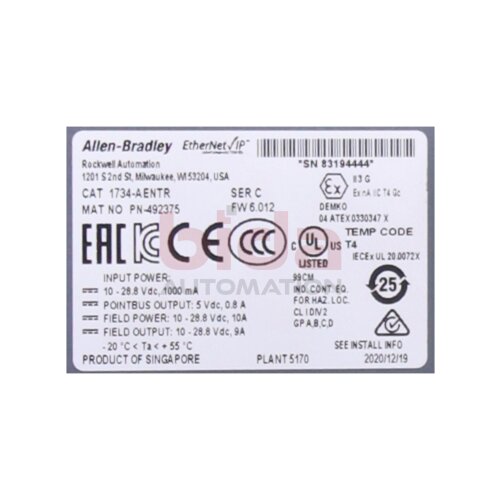 Allen-Bradley 1734-AENTR  (492375) Dual-Port-Netzwerkadapter / POINT I/O Dual Port Network Adapter 24 V