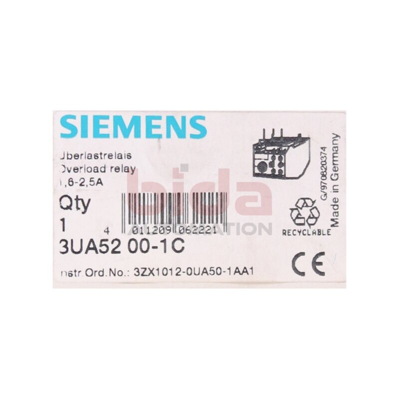 Siemens 3UA5200-1C / 3UA5 200-1C UEBERLASTRELAIS / OVERLOAD RELAY