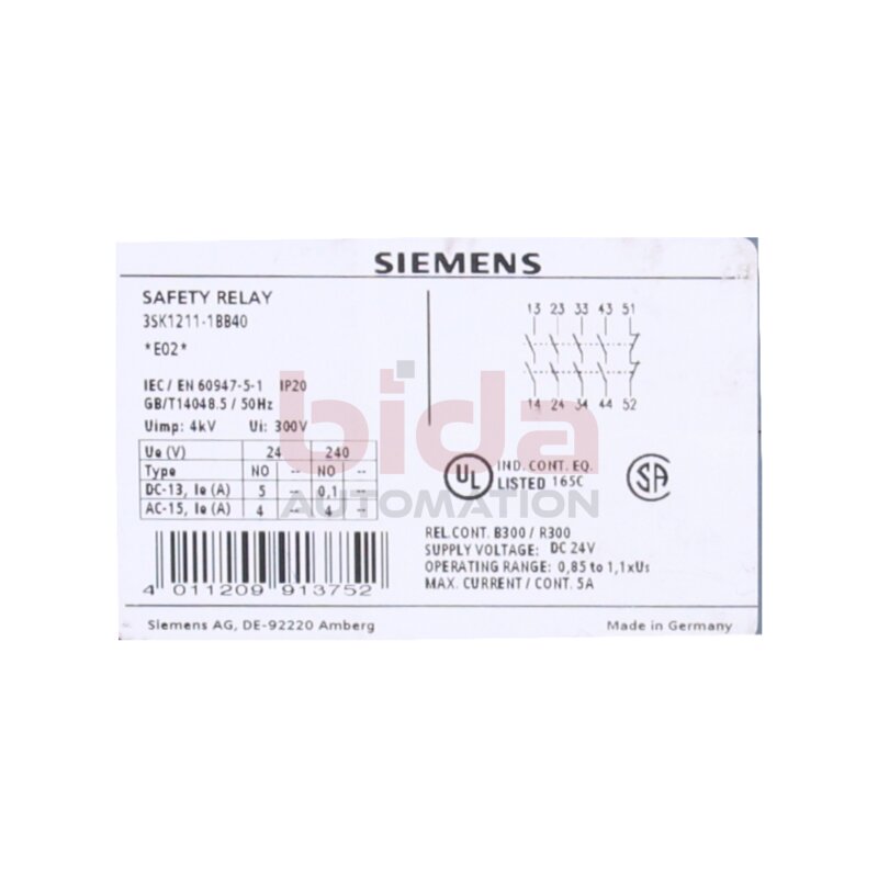 Siemens 3SK1211-1BB40 7 3SK1 211-1BB40 SIRIUS Sicherheitsschaltger&auml;t / safety switch 24V