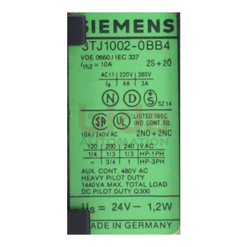 Siemens 3TJ1002-0BB4 Hilfssch&uuml;tz Auxiliary Contactor 24V 1,2W 480V AC