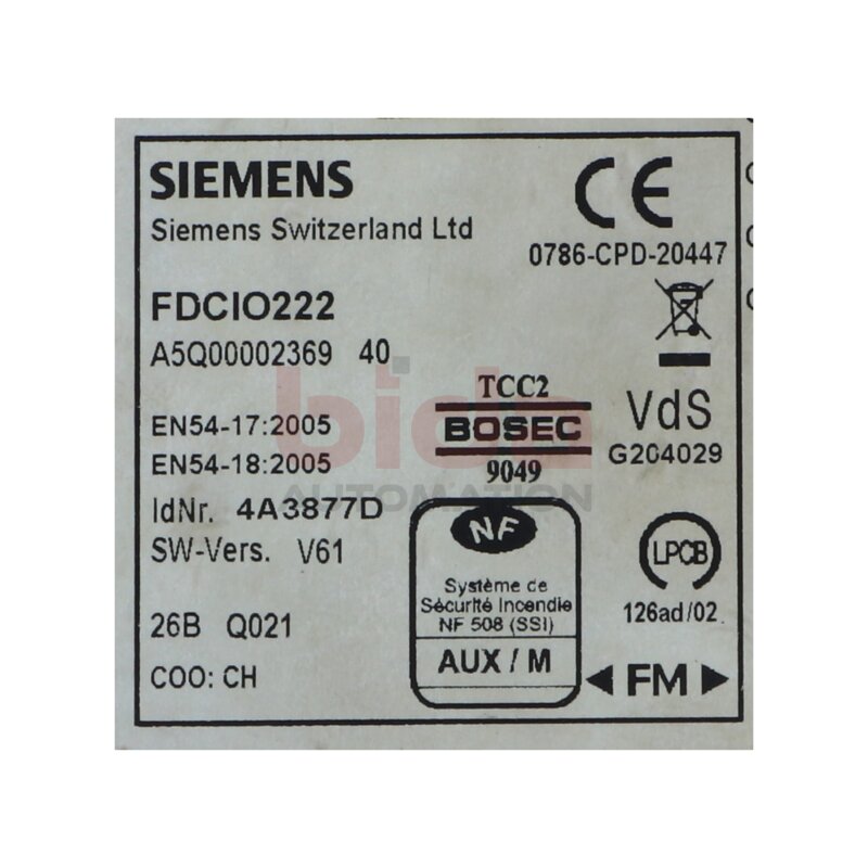 Siemens FDCIO222 / A5Q00002369 Ein-/Ausgabebaustein Input/output module