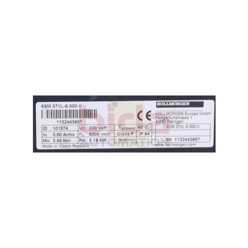 KOLLMORGEN 6SM 37VL-6.000-V (101874) AC-Servomotor