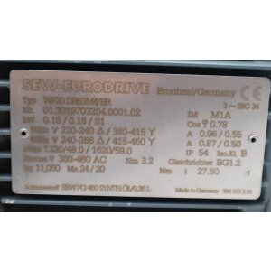 SEW Eurodrive WF20 DR63M4/BR 0,18kW Getriebemotor Motor...