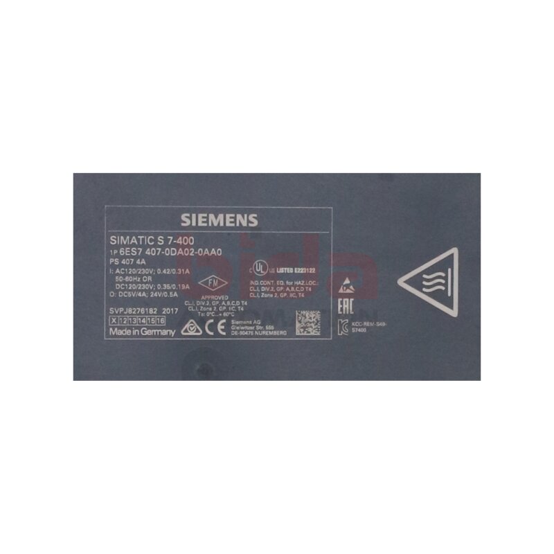 Siemens 6ES7407-0DA02-0AA0 / 6ES7 407-0DA02-0AA0 SIMATIC S7-400 Stromversorgung PS407 Power supply