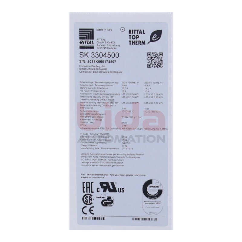 RITTAL SK 3304500 / SK3304500 Schaltschrank-K&uuml;hlger&auml;t Control Cabinet cooling unit