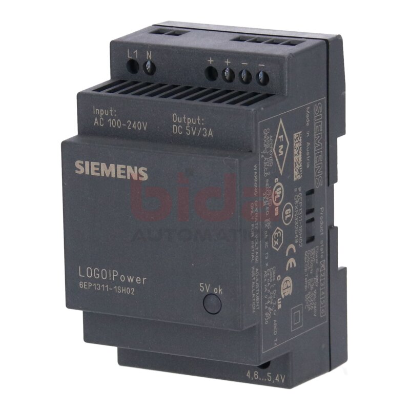 Siemens 6EP1311-1SH02 / 6EP1 311-1SH02 LOGO!Power 5 V Geregelte Stromversorgung / Power Supply AC 100-240 V / DC 5 V/3 A