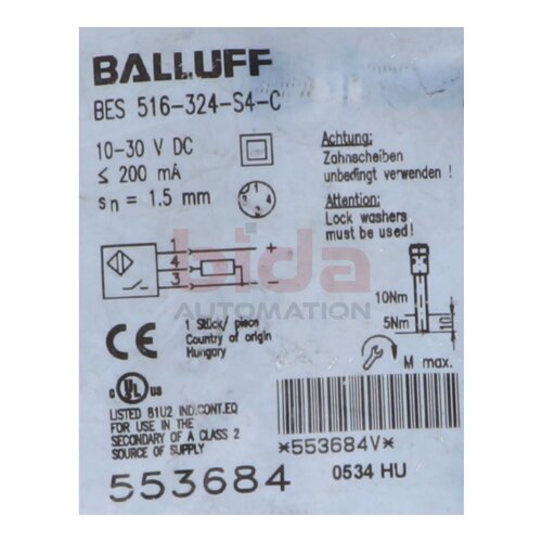 BALLUFF BES 516-324-S4-C Induktiver N&auml;herungssensor / Inductive proximity sensor