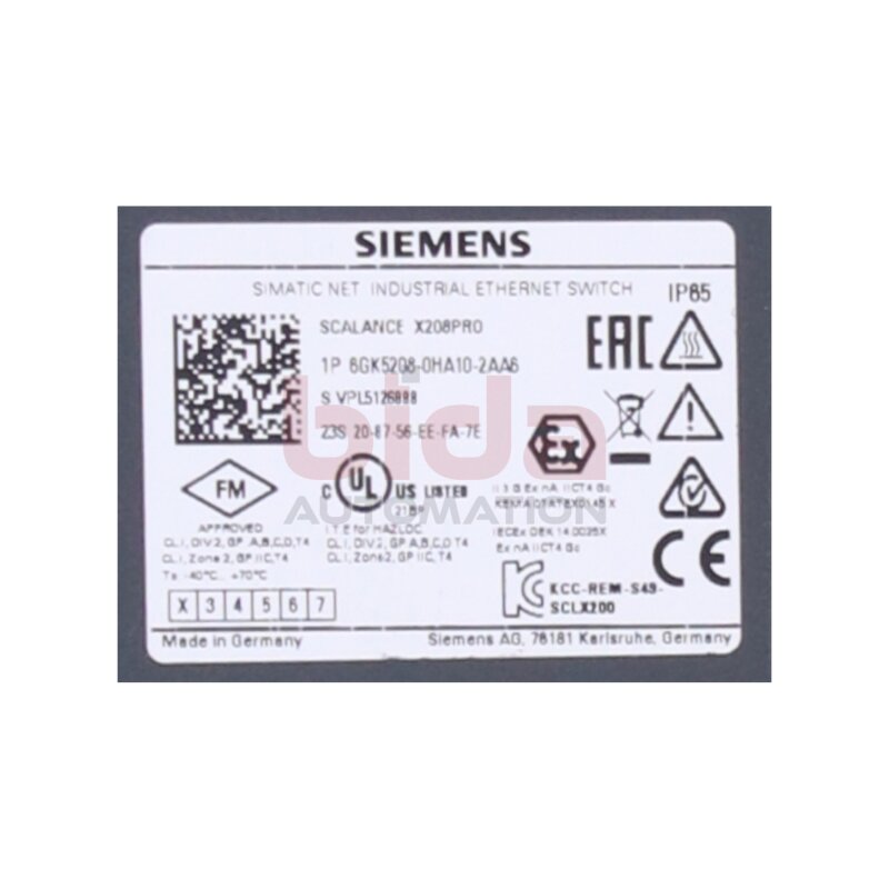 Siemens 6GK5208-0HA10-2AA6 / 6GK5 208-0HA10-2AA6 SCALANCE X208PRO Industrial Ethernet Switch