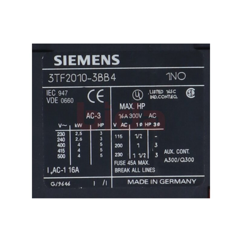 Siemens 3TF2010-3BB4 / 3TF2 010-3BB4 Leistungssch&uuml;tz Power contactor