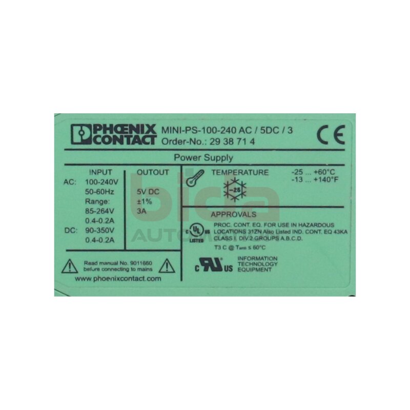 Phoenix Contact MINI-PS-100-240 AC /  5DC / 3 (2938714) Stromversorgung / Power supply