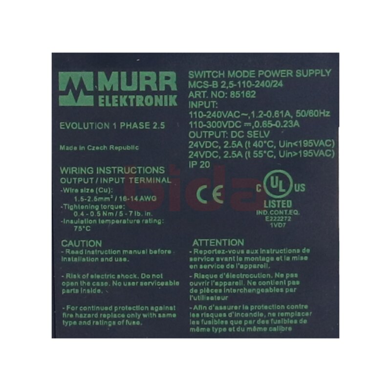 Murr Elektronik MCS-B 2,5-110-240/24 (85162) Einphasiges AC/DC‑Schaltnetzteil / Single-phase AC/DC switching power supply