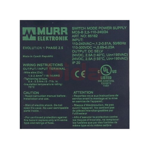 Murr Elektronik MCS-B 2,5-110-240/24 (85162) Einphasiges AC/DC‑Schaltnetzteil / Single-phase AC/DC switching power supply