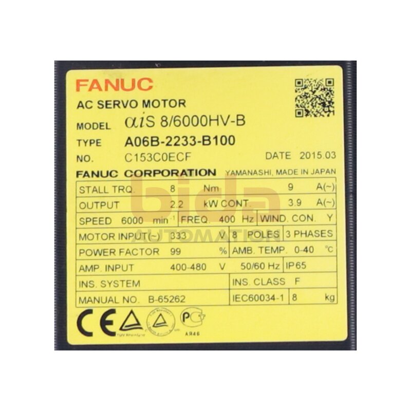 Fanuc A06B-2233-B100 (C153C0ECF) AC Servo Motor