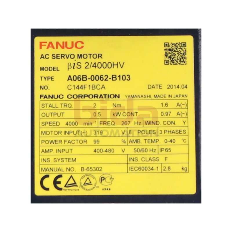 Fanuc A06B-0062-B103 (C144F1BCA) AC Servo Motor