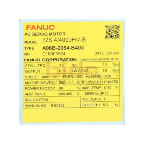 Fanuc A06B-2064-B403 (C168F3524) AC Servo Motor