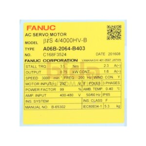 Fanuc A06B-2064-B403 (C168F3524) AC Servo Motor