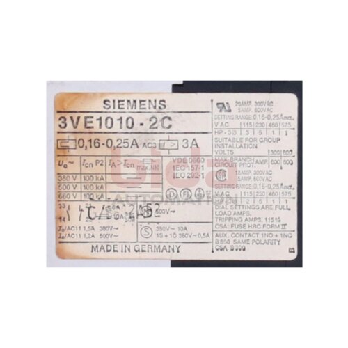 Siemens 3VE1010-2C / 3VE1 010-2C Leistungsschalter Circuit breaker
